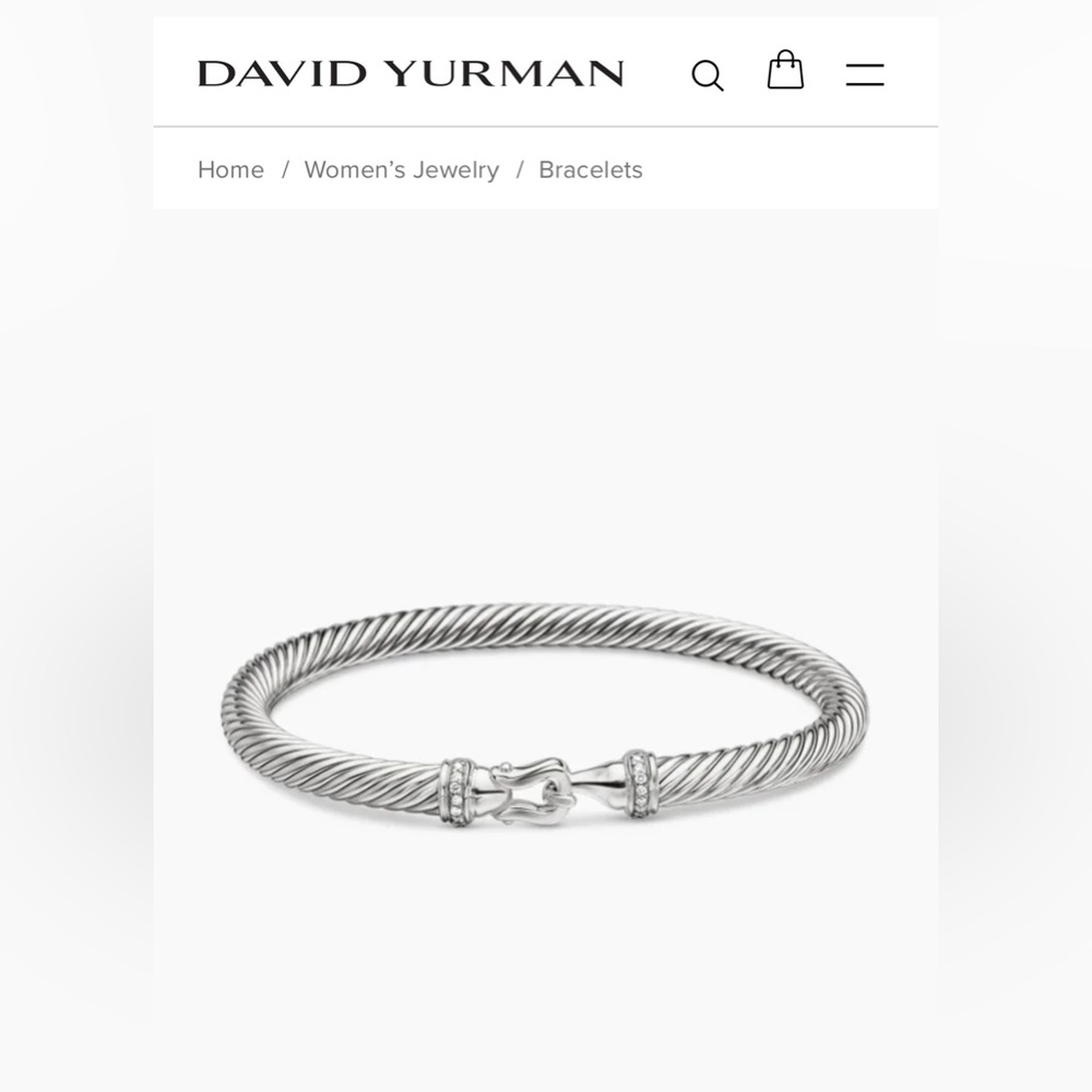 David Yurman Diamond 925 Buckle Classic Cable Bracelet 5mm Size S 6.5 – 7.0 in
